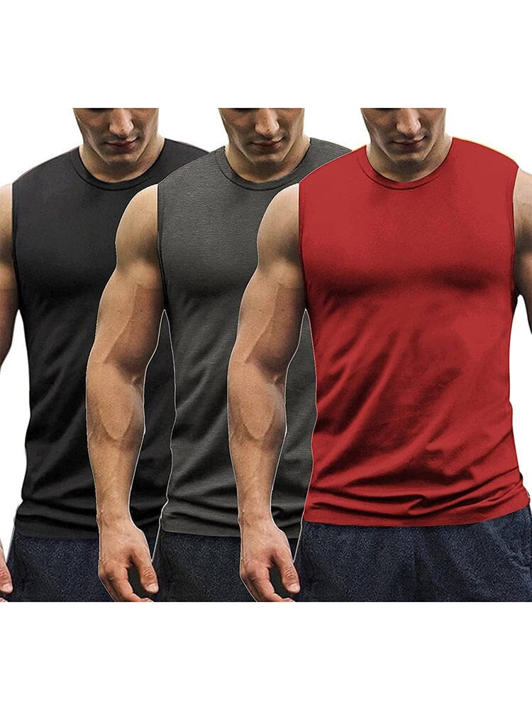 Coofandy 3-Pack Muscle Tank Top (US Only) Tank Tops coofandy Black/Dark Grey/Red S 