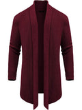 Knit Ruffle Drape Long Cardigan (US Only) Cardigans COOFANDY Store Wine Red M 