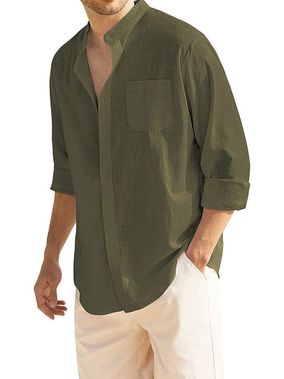 Cotton Linen Beach Button Down Shirt with Pocket (US Only) Shirts COOFANDY Store Army Green S 