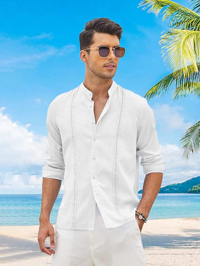 Embroidered Guayabera Linen Shirt (US Only) Shirts COOFANDY Store 