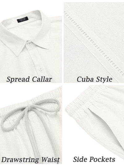 2 Piece Beach Guayabera Linen Set (US Only) Sets COOFANDY Store 