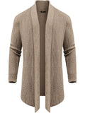 Knit Ruffle Drape Long Cardigan (US Only) Cardigans COOFANDY Store Khaki M 