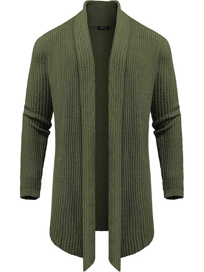 Knit Ruffle Drape Long Cardigan (US Only) Cardigans COOFANDY Store Army Green M 