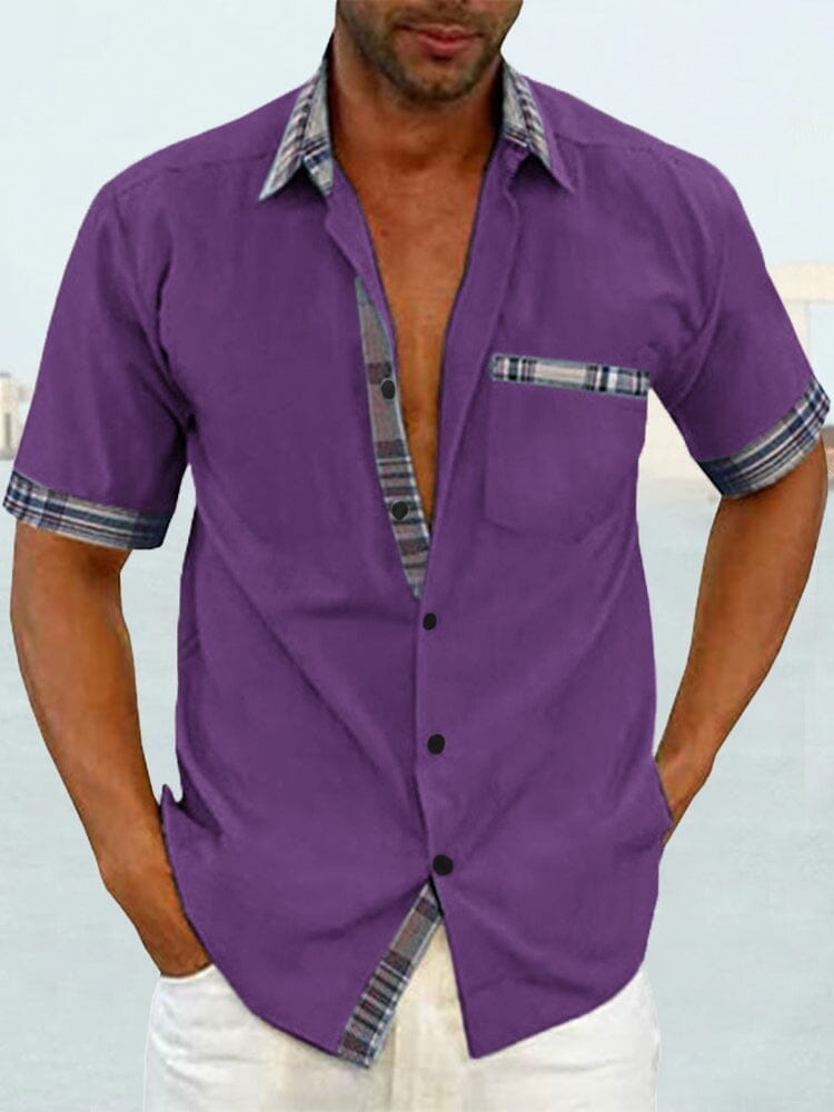 Coofandy Casual Plaid Collar Linen Style Shirt (US Only) Shirts coofandy Purple S 