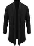 Knit Ruffle Drape Long Cardigan (US Only) Cardigans COOFANDY Store Black M 