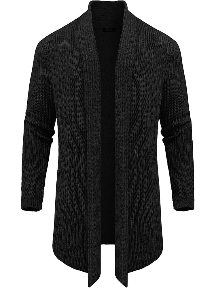 Knit Ruffle Drape Long Cardigan (US Only) Cardigans COOFANDY Store Black M 