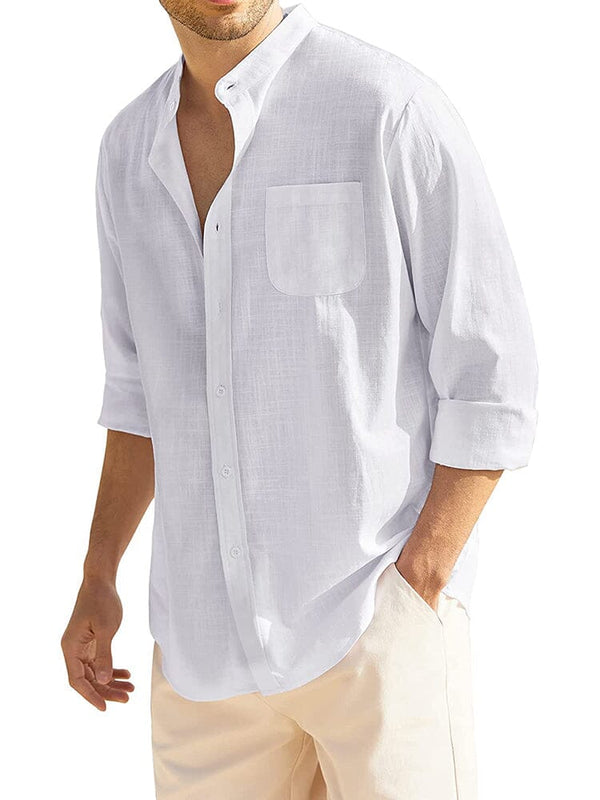 Cotton Linen Beach Button Down Shirt with Pocket (US Only) Shirts COOFANDY Store White S 