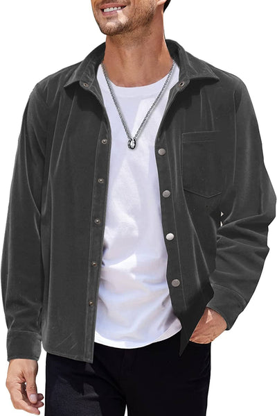 Vintage Shirt Coat (US Only) Button-Down Shirts COOFANDY Store Dark Grey S 