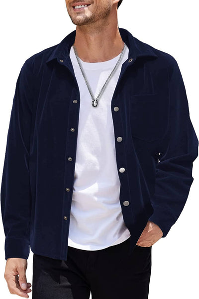 Vintage Shirt Coat (US Only) Button-Down Shirts COOFANDY Store Navy Blue S 