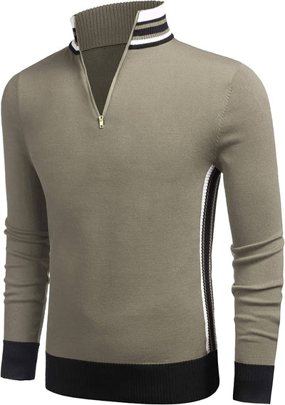 Striped Collar Pullover Sweater (US Only) Sweaters COOFANDY Store Khaki S 
