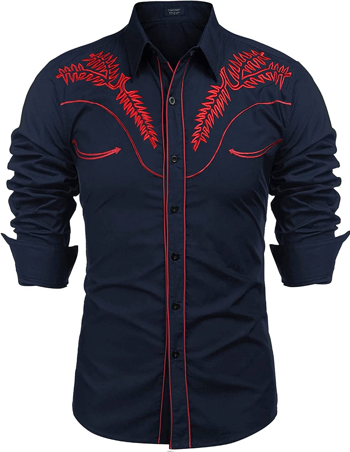 Embroidered Cowboy Button Down Shirt (US Only) Shirts COOFANDY Store Navy Blue S 