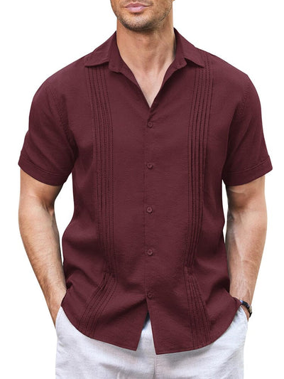 Casual Linen Blend Guayabera Shirt (US Only) Shirts coofandy Dark Red S 