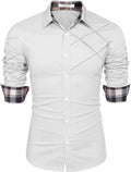 Plaid Collar Button Cotton Dress Shirt (US Only) Shirts COOFANDY Store White S 