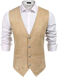 Western Suede Leather Vest Suit (US Only) Vest Coofandy&