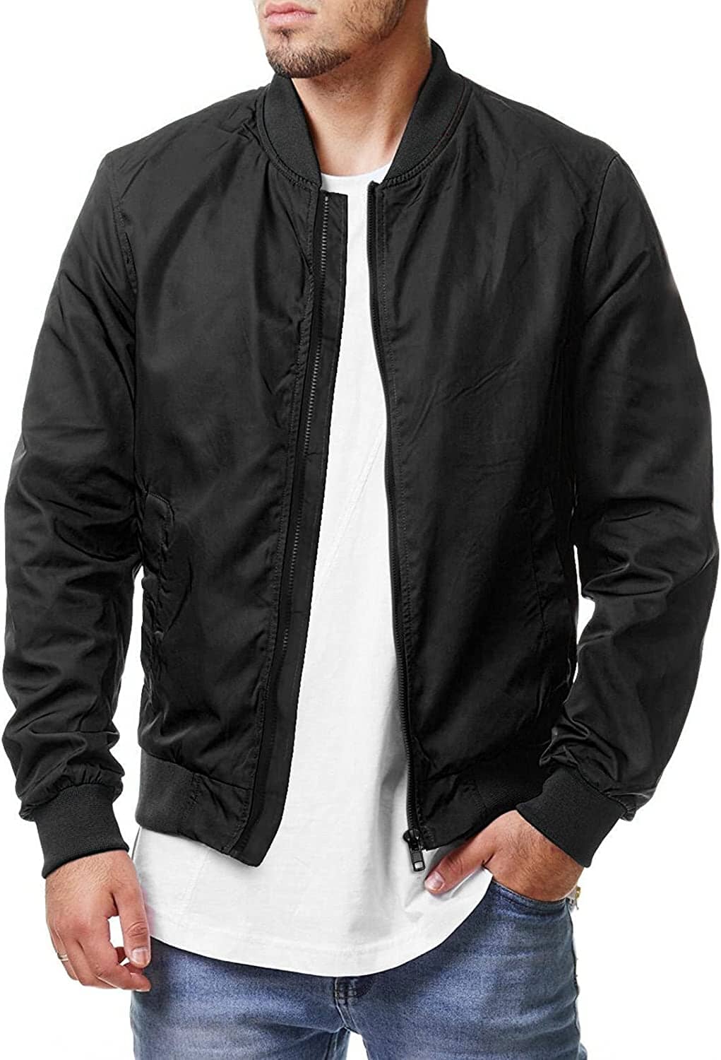 Casual Soft Shell Flight Windbreaker Coat (US Only) Jackets COOFANDY Store Black S 