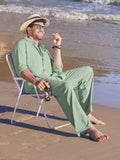 2 Piece Linen Style Long Sleeve Beach Vacation Outfits (US Only) Sets Coofandy&