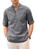Long Sleeve Cotton Linen Henley Shirt (US Only) Shirts COOFANDY Store Black S 