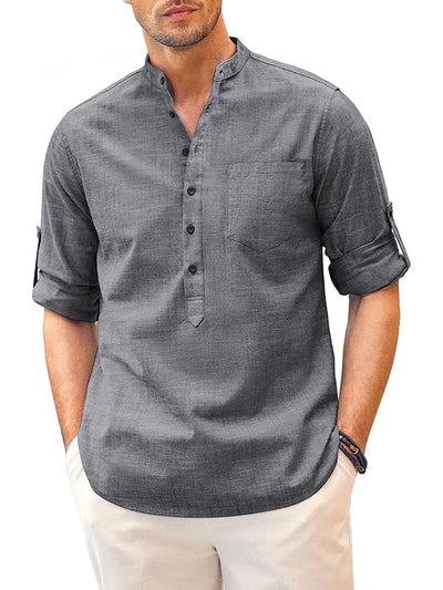 Long Sleeve Cotton Linen Henley Shirt (US Only) Shirts COOFANDY Store Black S 