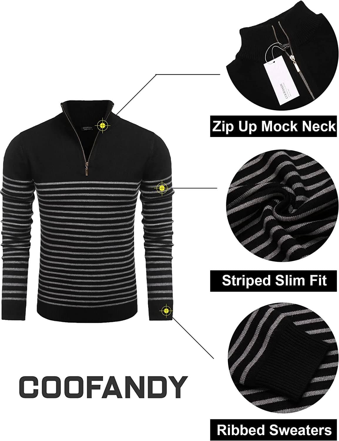 Coofandy Striped Zip Up Mock Neck Pullover Sweaters (US Only) Fashion Hoodies & Sweatshirts Simbama 