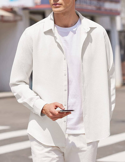 Casual Waffle Button Down Wrinkle Free Shirt (US Only) Shirts COOFANDY Store 