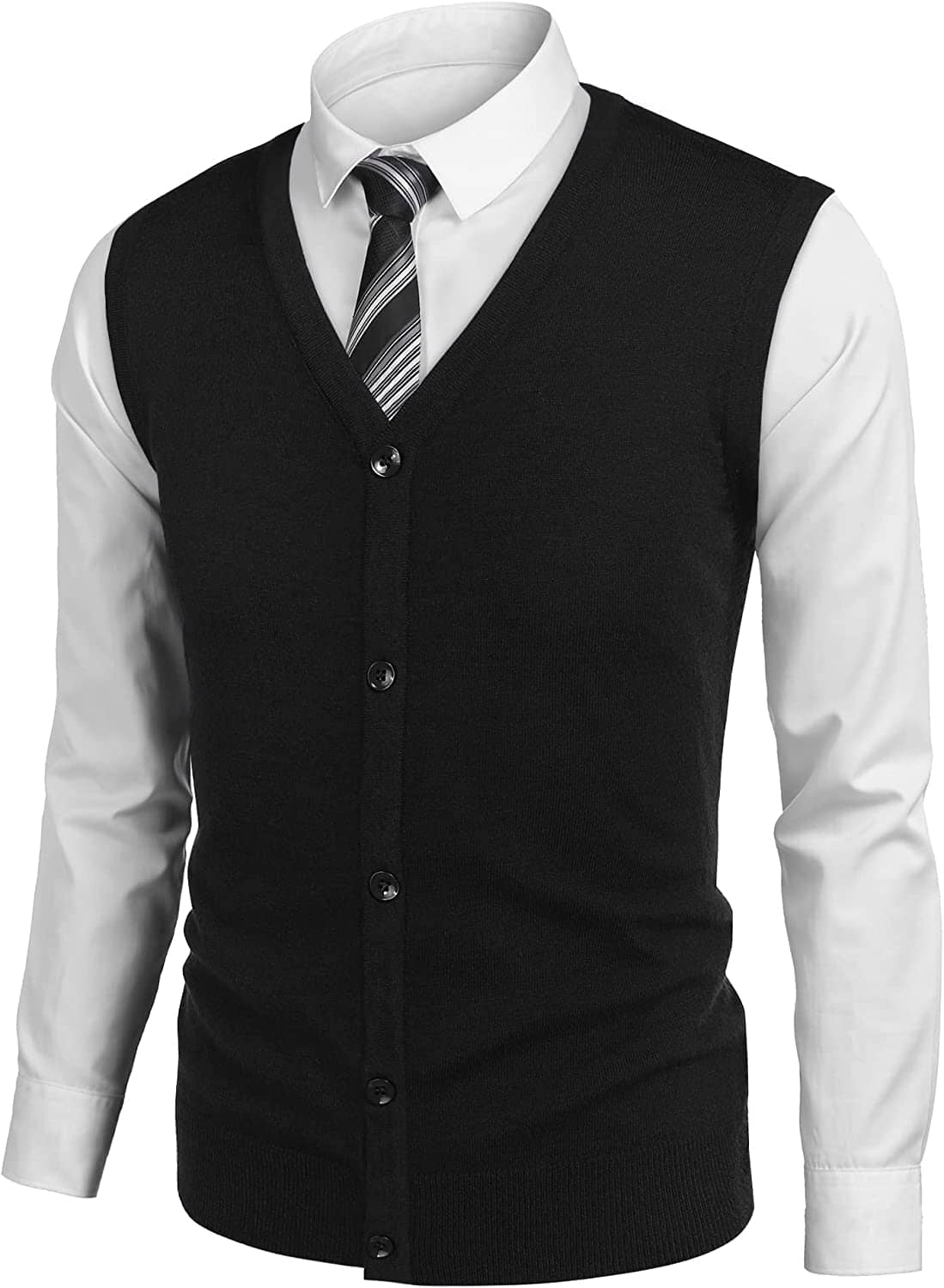 Casual Sleeveless Knitted Button Cardigan Vest (US Only) Vest COOFANDY Store Black S 