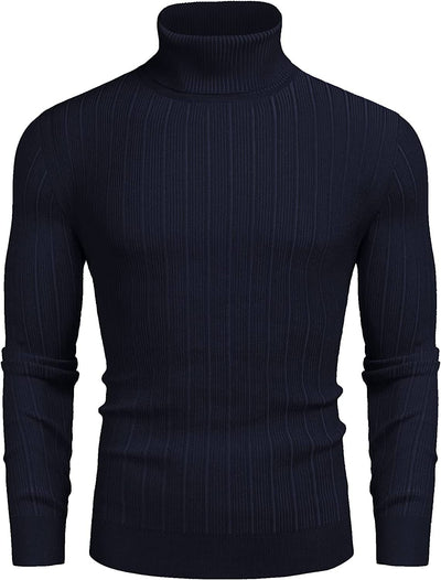 Slim Fit Knitted High Neck Pullover Sweaters (US Only) Sweaters COOFANDY Store Navy Blue S 