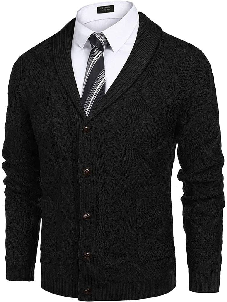 Shawl Collar Button Down Knitted Sweater with Pockets (US Only) Sweaters COOFANDY Store Black S 