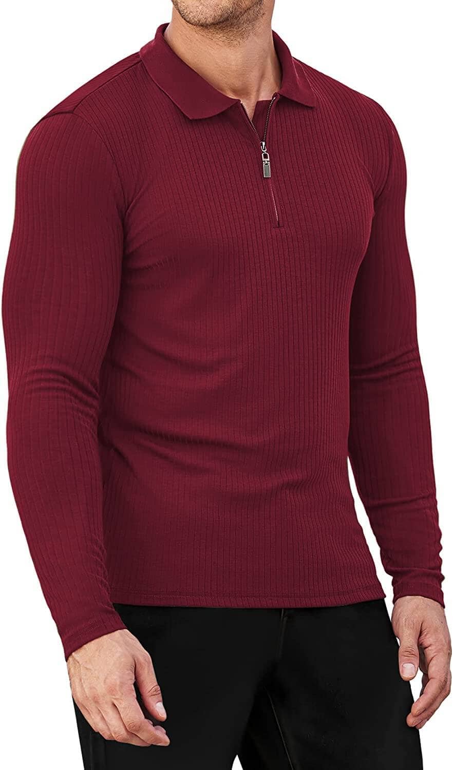 Long Sleeve Quarter Zip Polo Shirts (US Only) Polos COOFANDY Store 