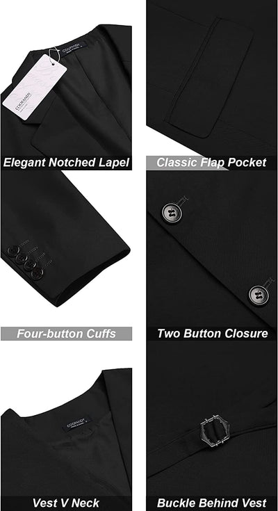 2-Piece Two Button Solid Prom Tuxedo Blazer Vest Set (US Only) Blazer COOFANDY Store 