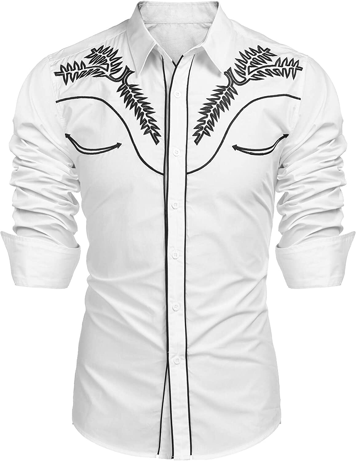 Embroidered Cowboy Button Down Shirt (US Only) Shirts COOFANDY Store White S 