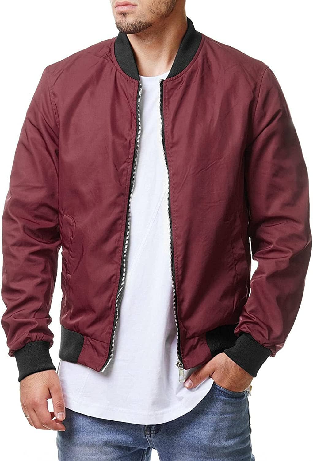 Casual Soft Shell Flight Windbreaker Coat (US Only) Jackets COOFANDY Store Wine Red S 