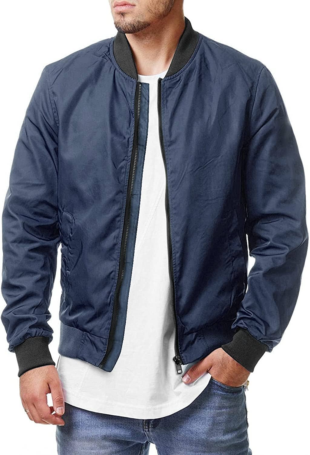 Casual Soft Shell Flight Windbreaker Coat (US Only) Jackets COOFANDY Store Navy Blue S 