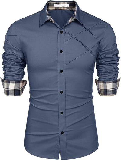 Plaid Collar Button Cotton Dress Shirt (US Only) Shirts COOFANDY Store 