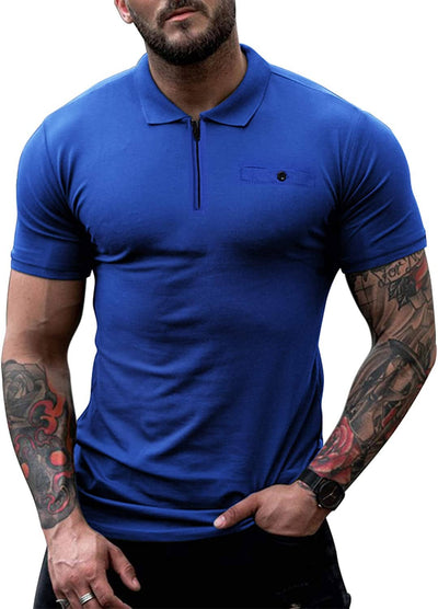 Slim Fit Zipper Polo Golf Shirt (US Only) Polos COOFANDY Store Blue S 