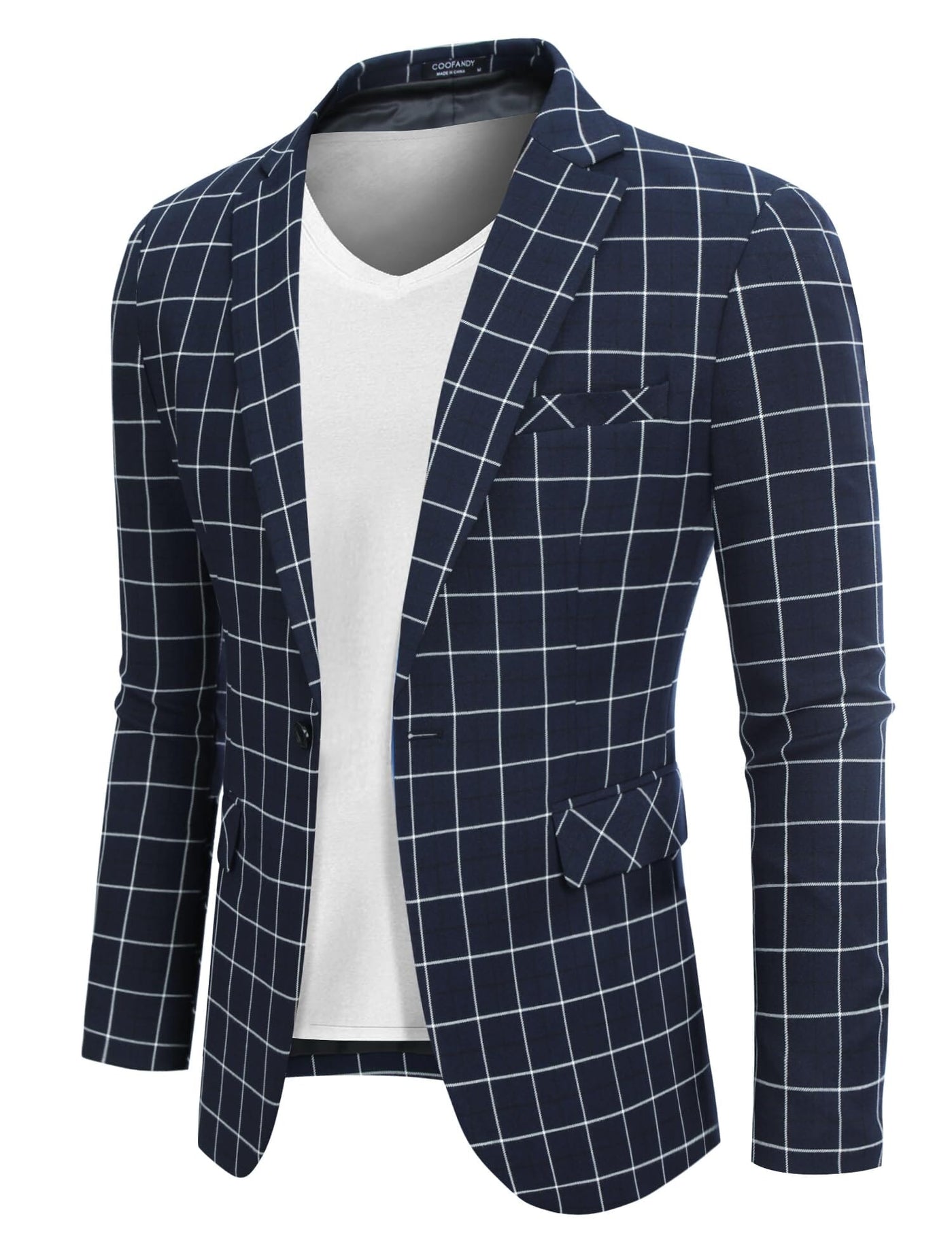 Casual One Button Blazer (US Only) Blazer coofandy Navy Plaid XS 