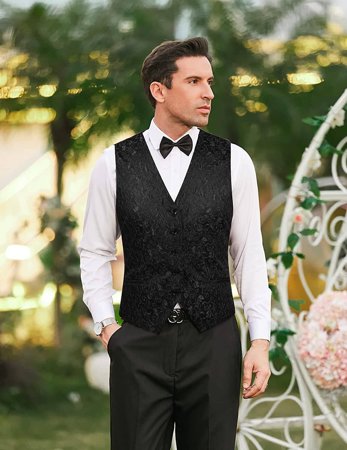 Floral Victorian Tuxedo Suit Vest (US Only) Vest COOFANDY Store 