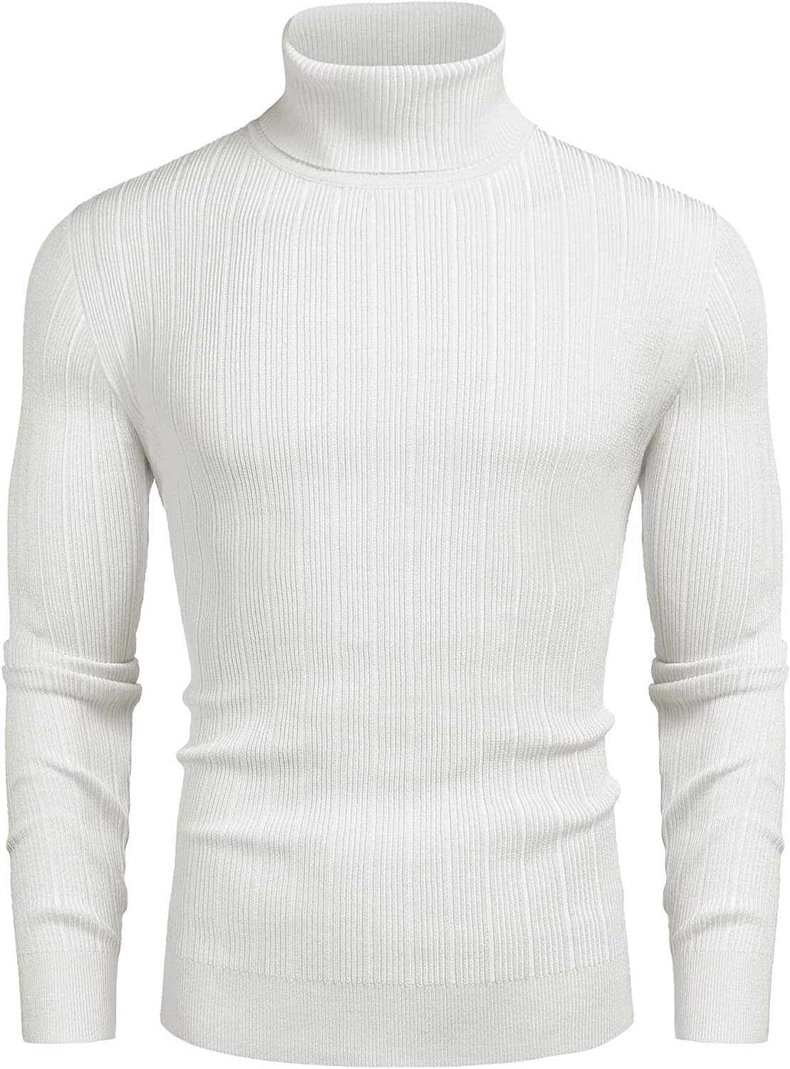 Slim Fit Knitted High Neck Pullover Sweaters (US Only) Sweaters COOFANDY Store White S 