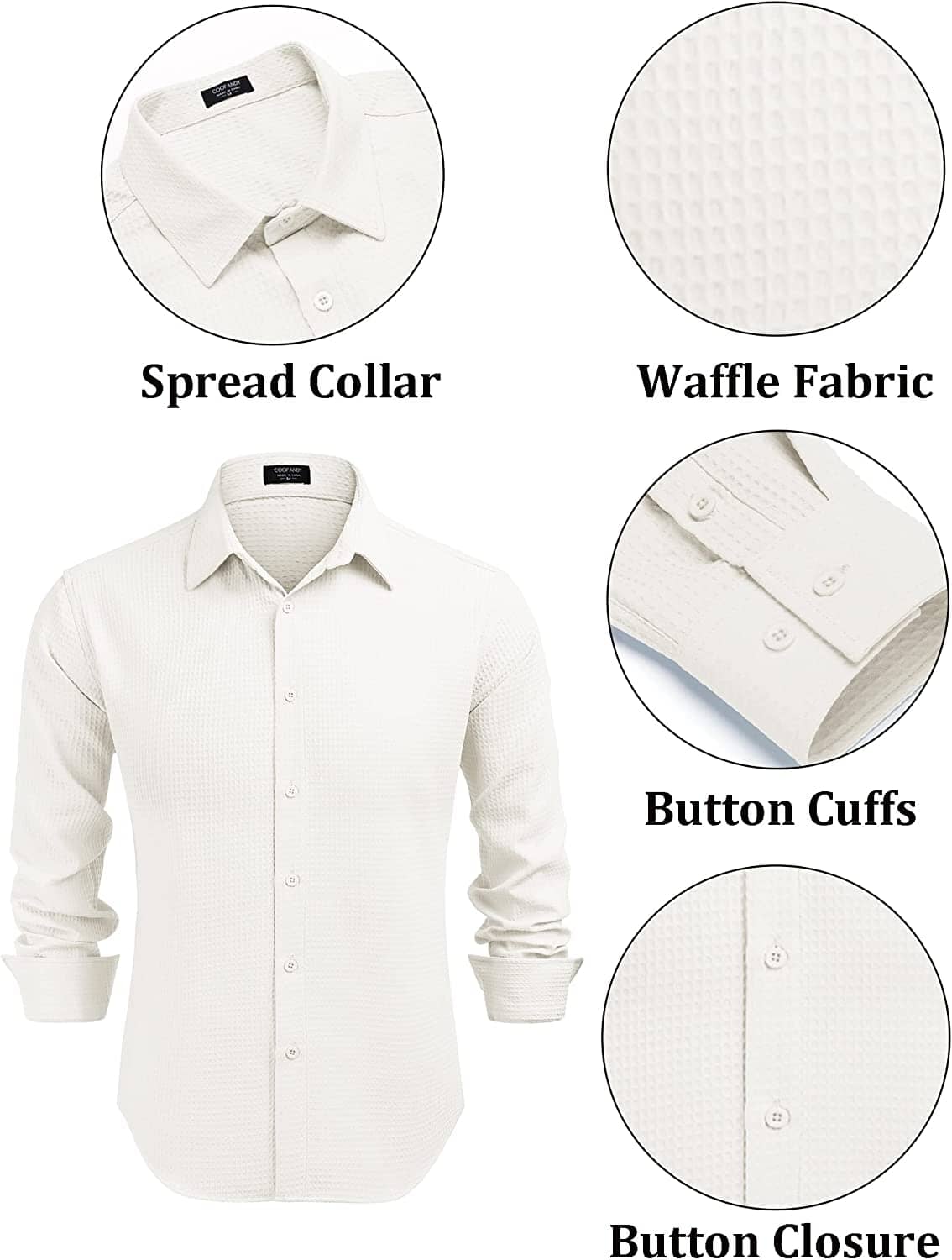 Casual Waffle Button Down Wrinkle Free Shirt (US Only) Shirts COOFANDY Store 