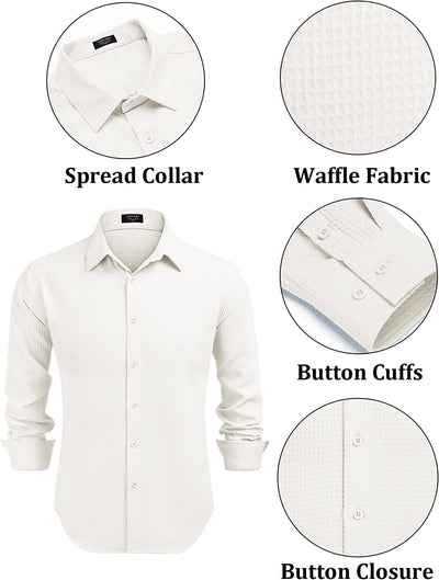 Casual Waffle Button Down Wrinkle Free Shirt (US Only) Shirts COOFANDY Store 