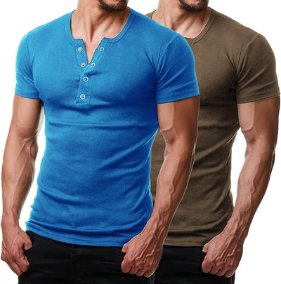 2 Pack Short Sleeve Workout Gym T-Shirt (US Only) T-shirt Coofandy's Blue/Brown S 