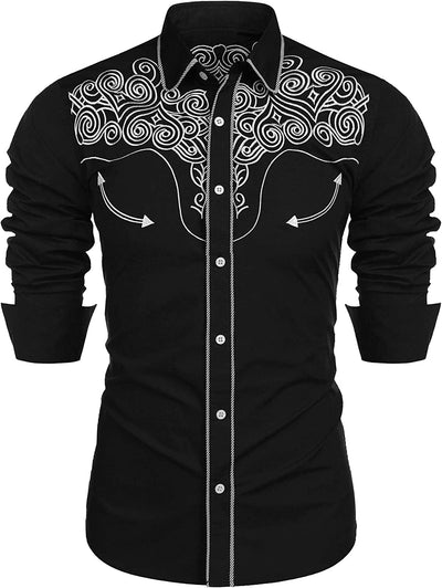 Embroidered Cowboy Button Down Shirt (US Only) Shirts COOFANDY Store Classic Black S 