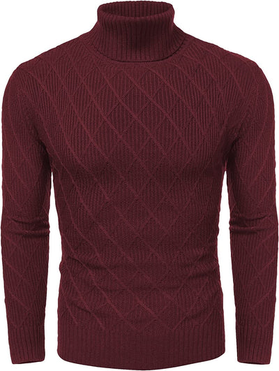 Slim Fit Thick Cotton Pullover Turtleneck Sweaters (US Only) Sweaters COOFANDY Store Wine Red S 
