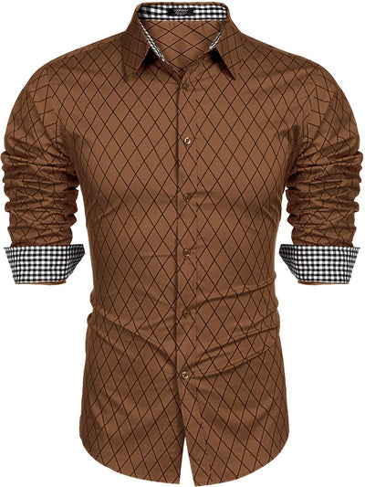 Business Long Sleeve Slim Fit Dress Shirt (US Only) Shirts COOFANDY Store Brown S 