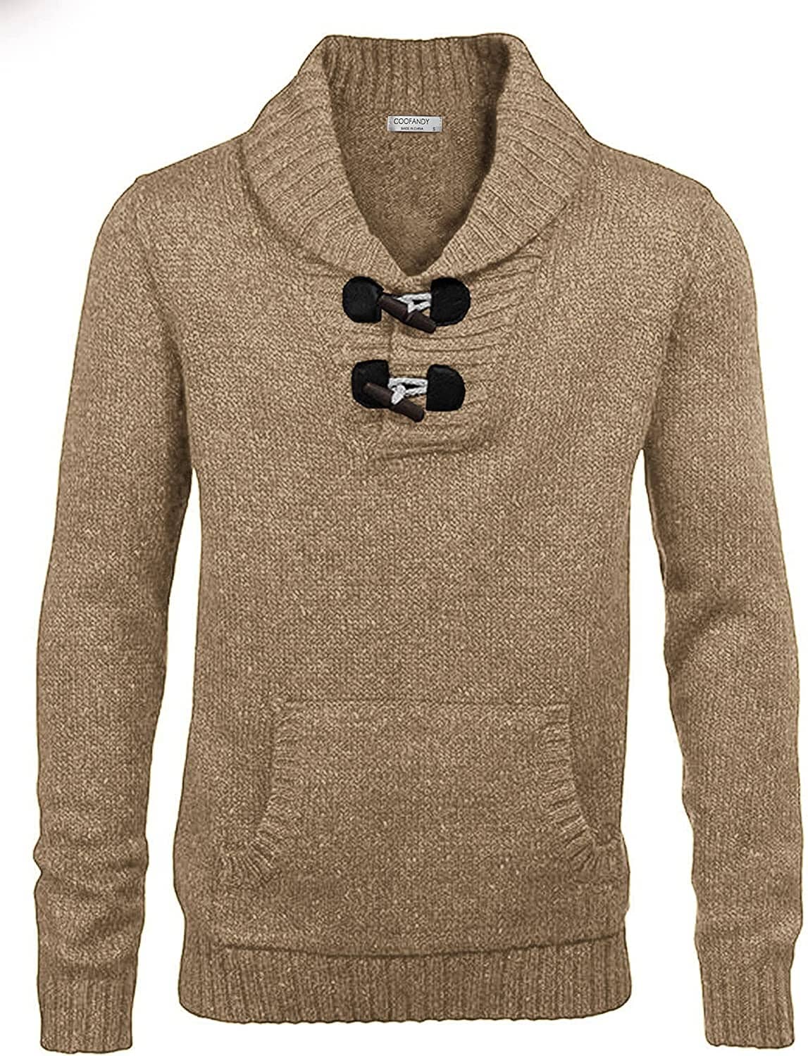 Shawl Collar Pullover Knit Sweaters with Pockets (US Only) Sweaters COOFANDY Store Khaki S 