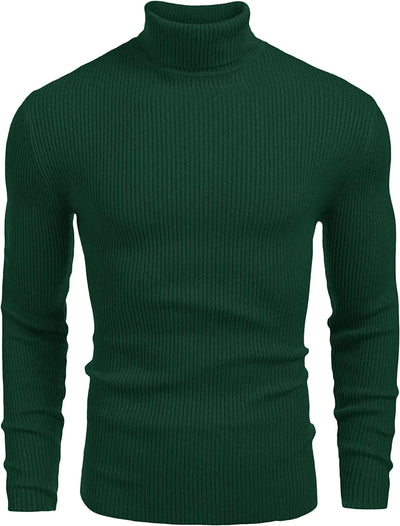 Ribbed Slim Fit Knitted Pullover Turtleneck Sweater (US Only) Sweaters COOFANDY Store Hunter Green S 