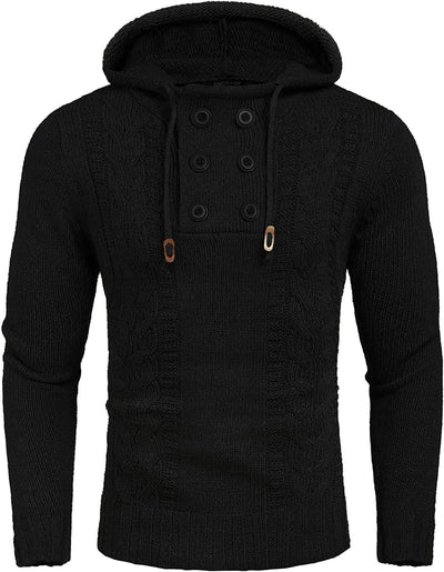 Casual Pullover Knitted Hoodies (US Only) Hoodies COOFANDY Store Pure Black M 