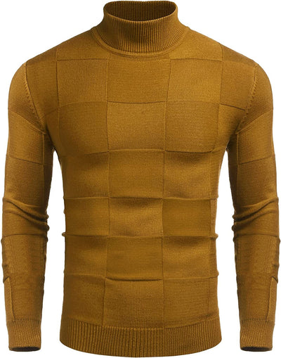 Ribbed Knit Pullover Sweater Turtneck Sweaters (US Only) Sweaters COOFANDY Store Gold M 