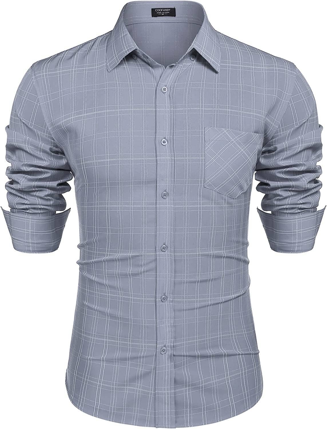 Business Button Up Plaid Shirts (US Only) Shirts Coofandy's Grey S 