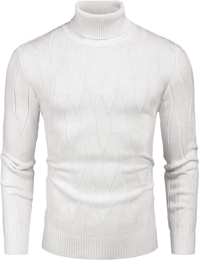 Slim Fit Turtleneck Knitted Pullover Sweaters (US Only) Sweaters Coofandy's White S 