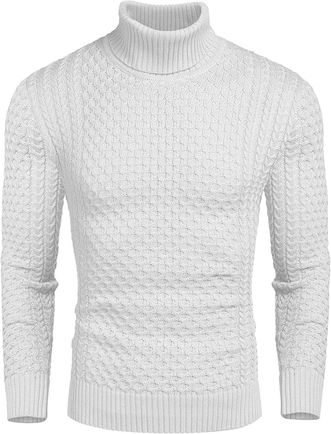 Slim Fit Turtleneck Knitted Twisted Pullover Sweaters (US Only) Sweaters Coofandy's White S 